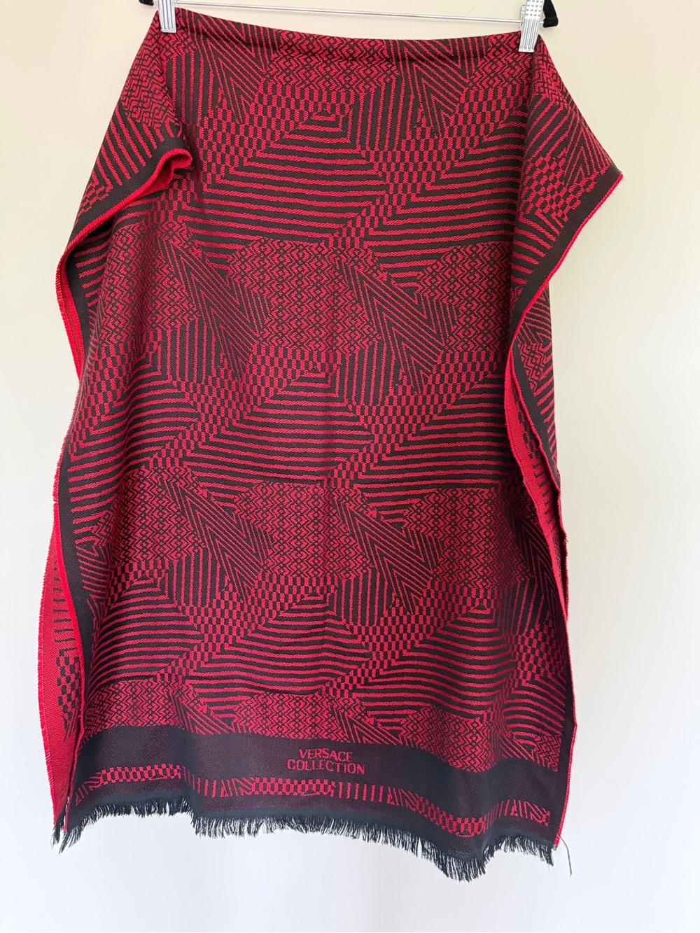 Versace Collection Red & Black Geometric Jacquard Scarf
